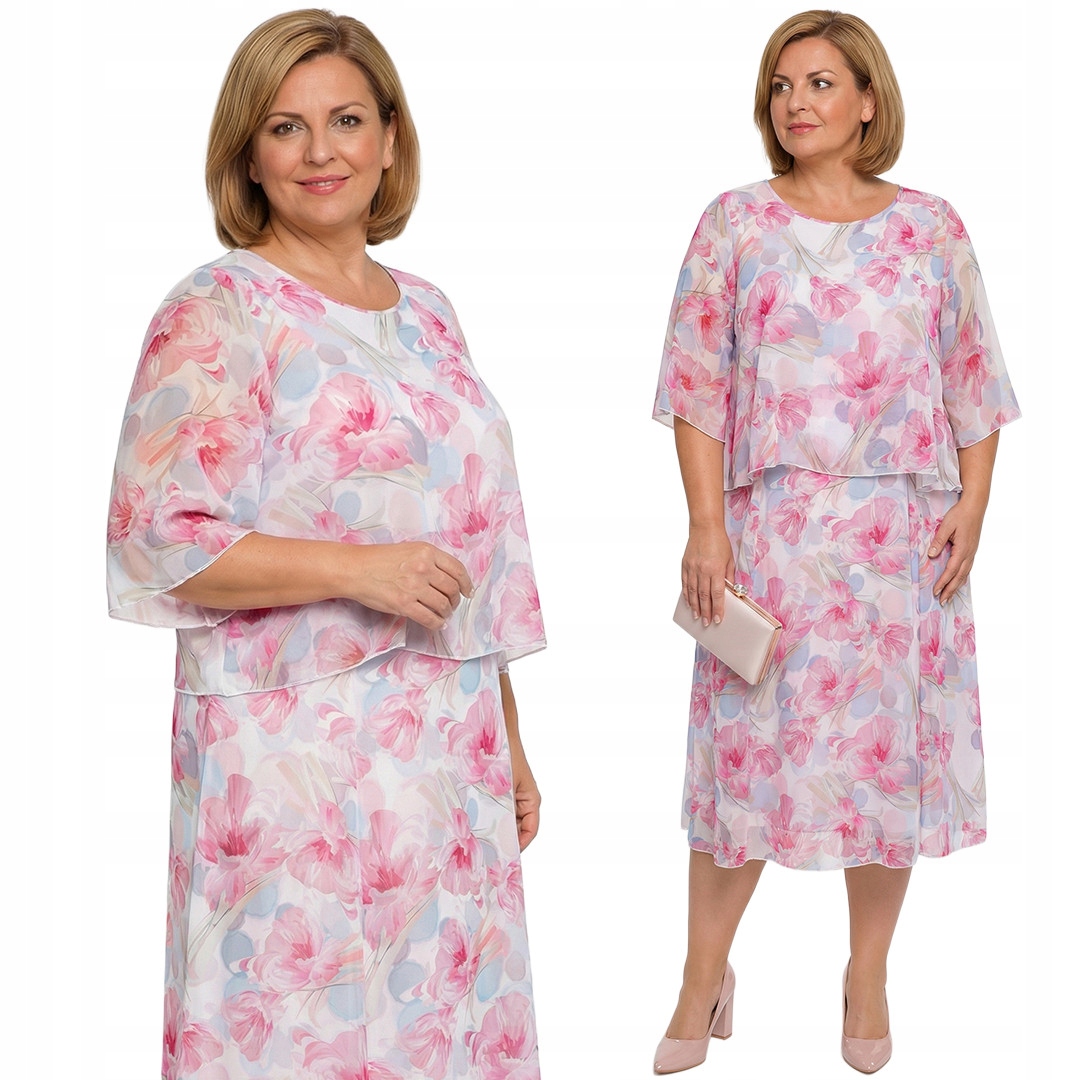 Růžová šaty s pastelovými květy plus size velikost 60