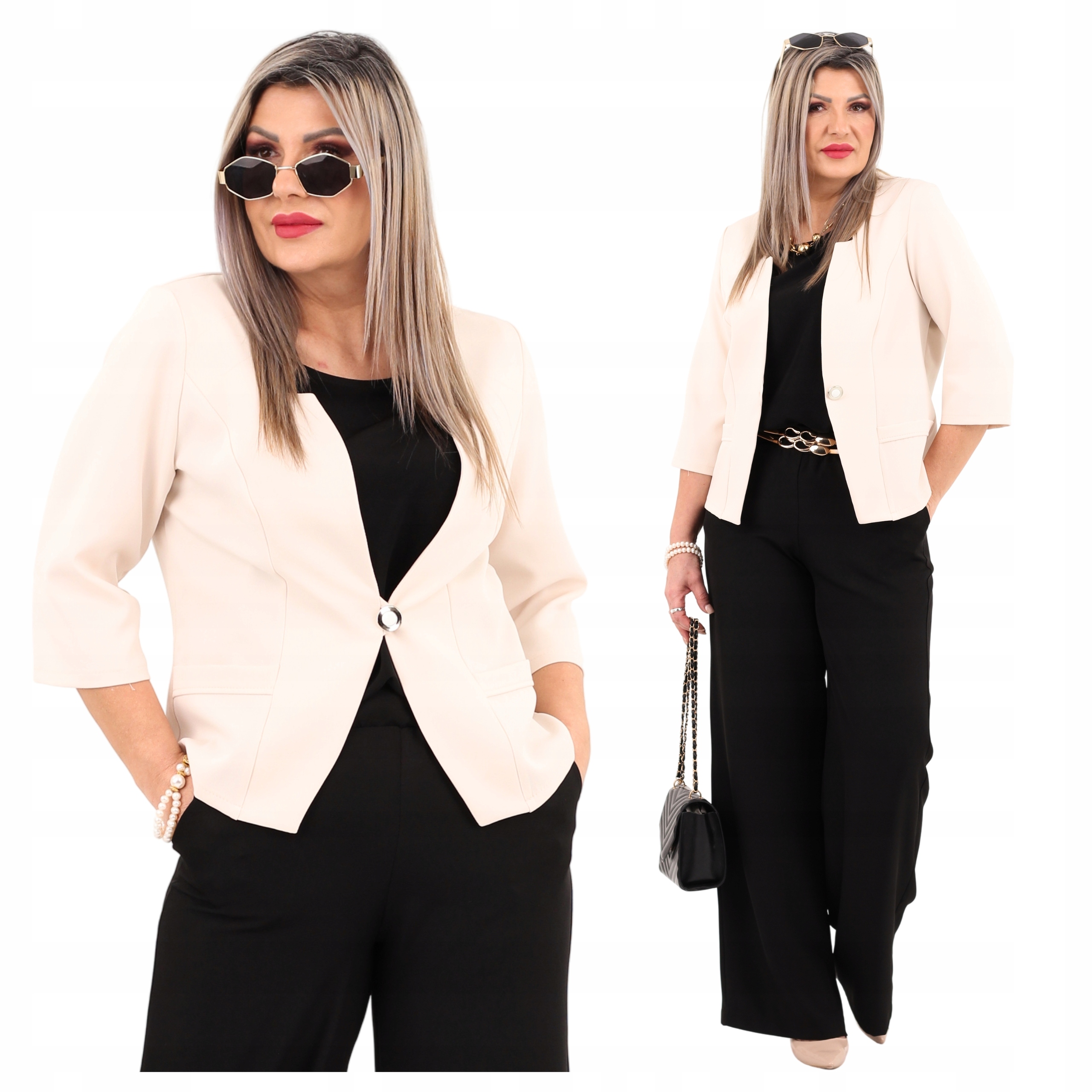 Żakiet Blezer Polski Producent Duże Rozmiary Wizytowy Krótki