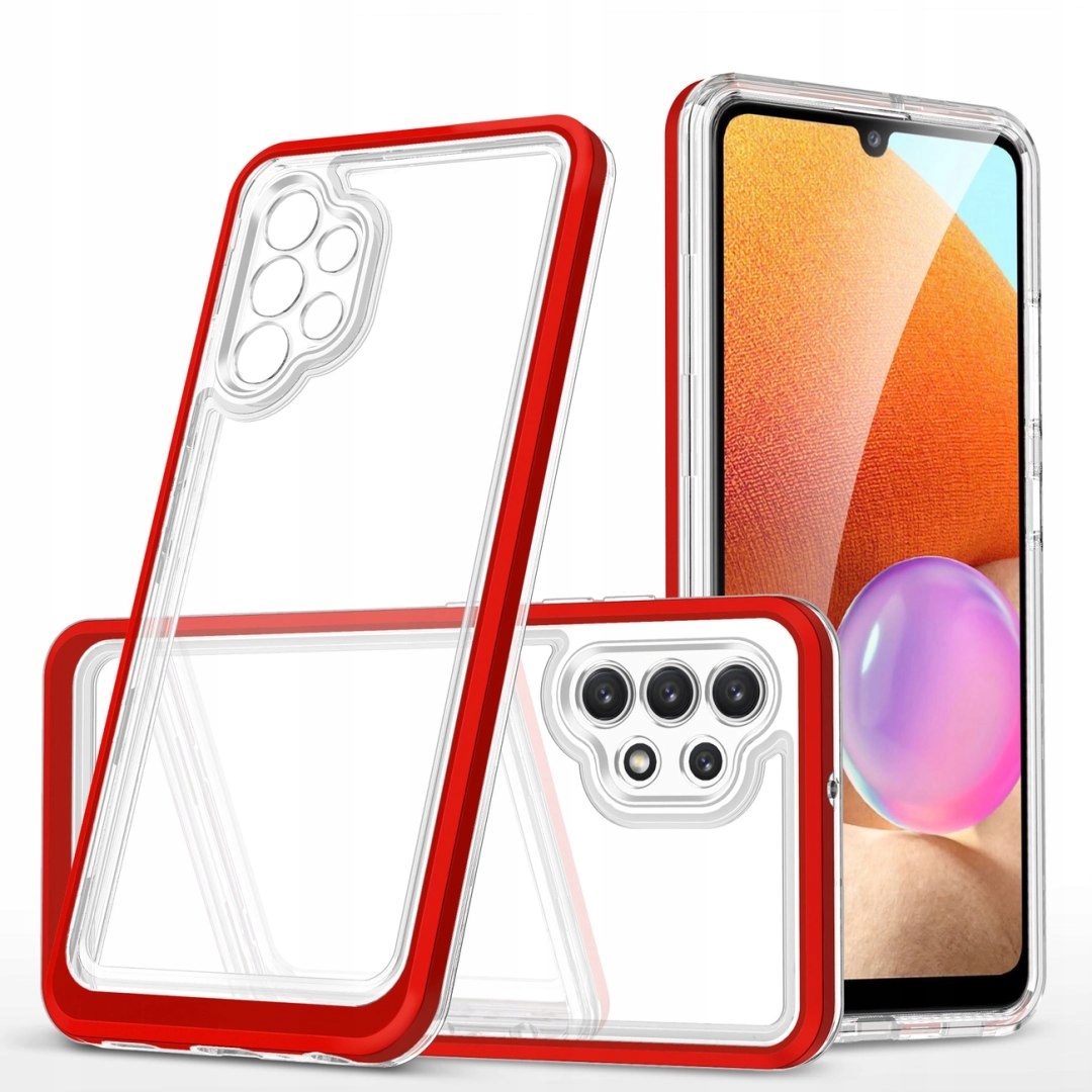 Clear 3in1 etui do do Samsung Galaxy A32 5G żelowy pokrowiec z ramką czerw