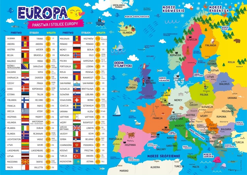 Stolice I Państwa Europy Quiz Wszystkie Stolice Europy - Podkładki, maty na biurko - Allegro.pl