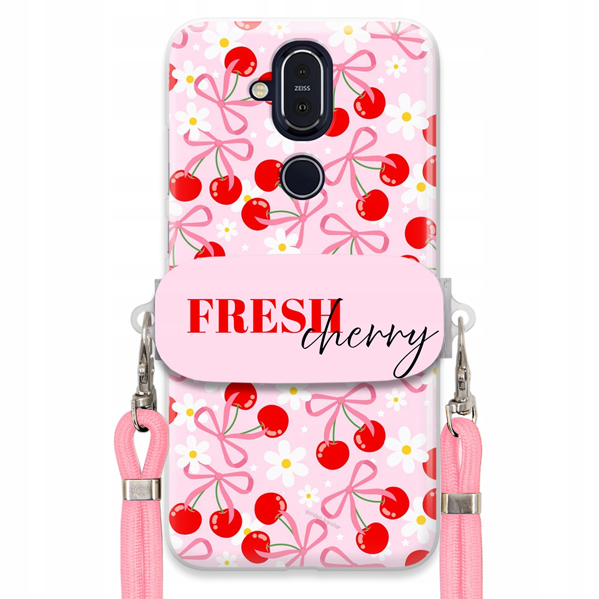 Pouzdro pro Nokia 8.1 Case Držák Šňůrky Růžová Cherry Třešničky Mašličky