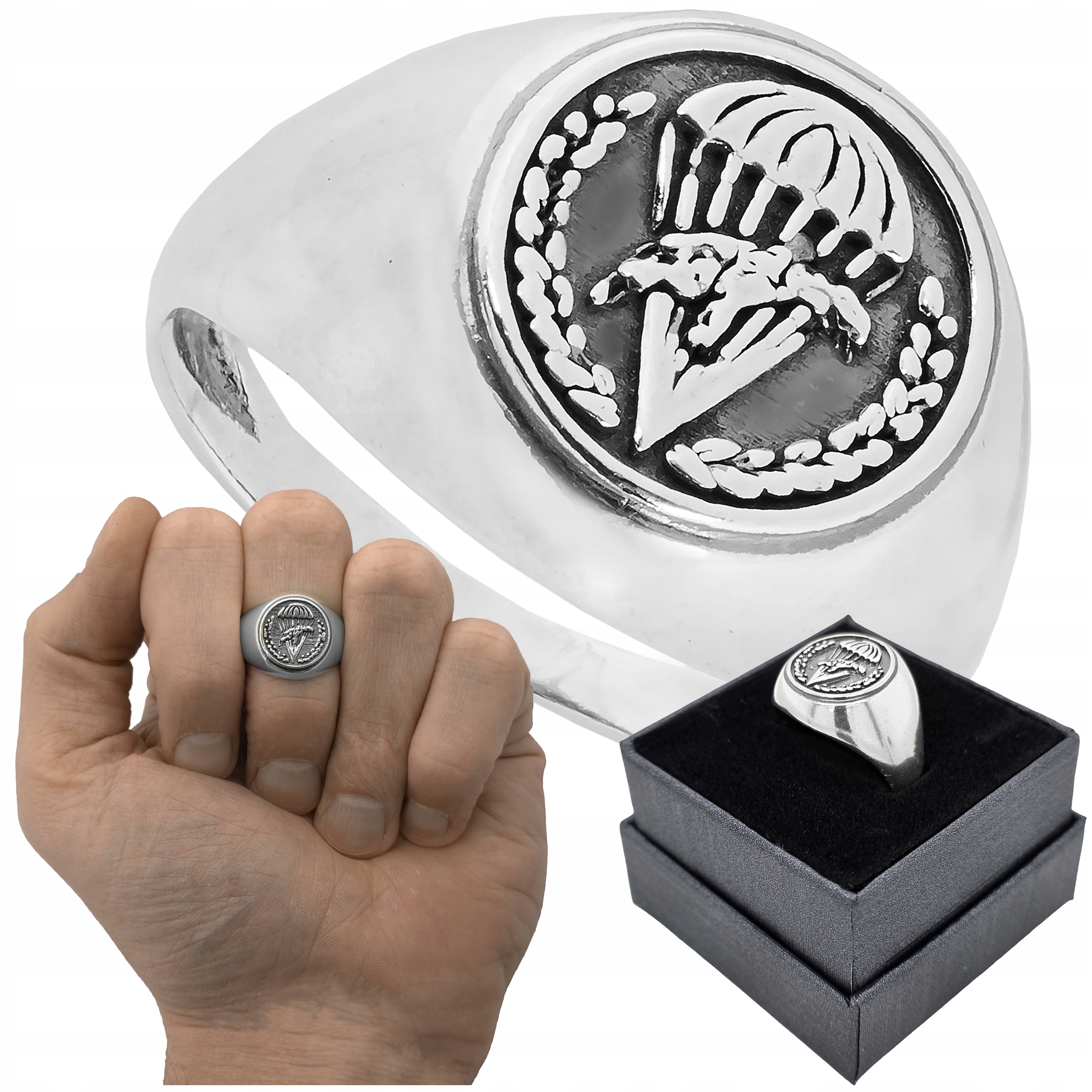 Stříbrný signet ryzost 925 Prsten Symbol Parašutistů vel. 17