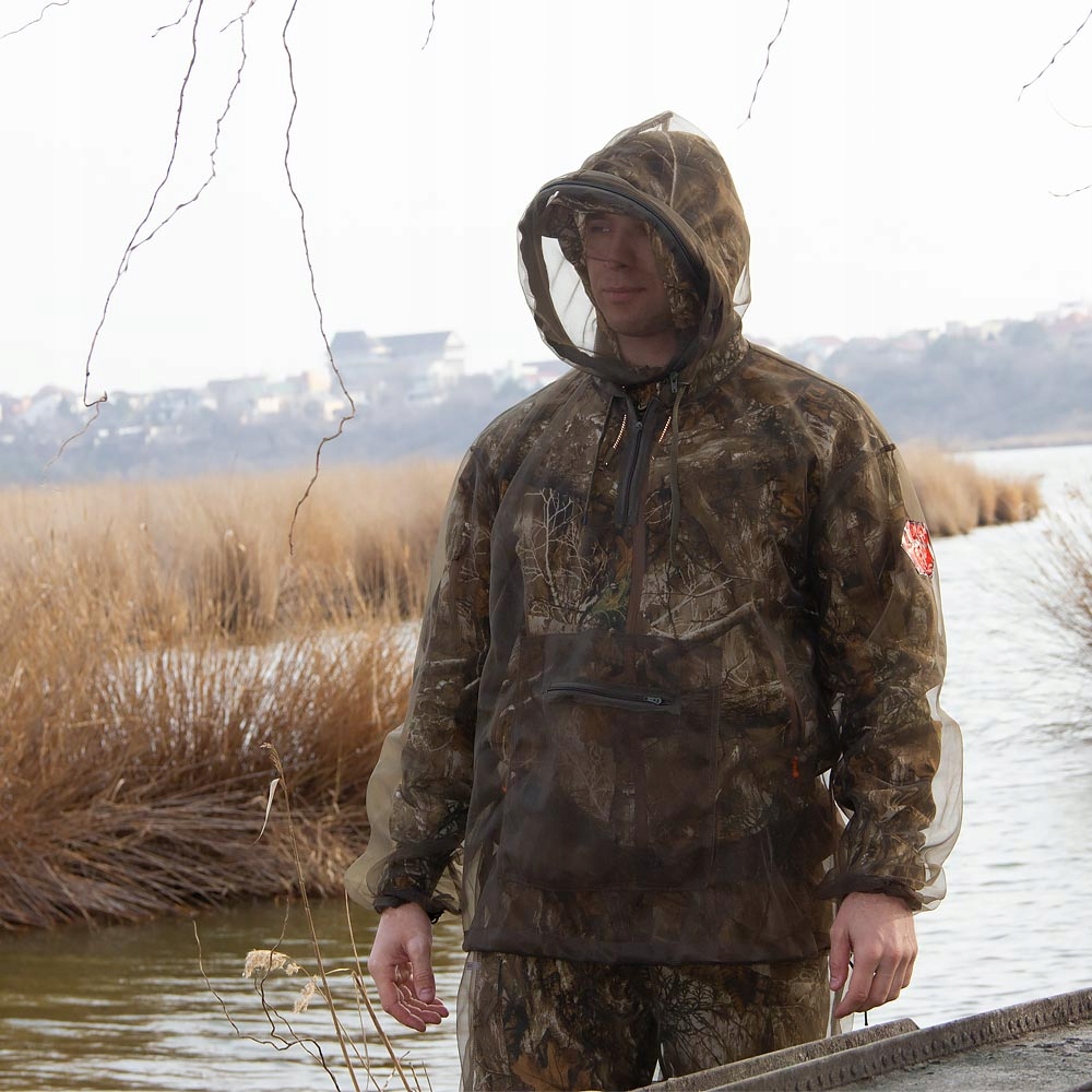 Komplet kurtka + spodnie przeciw komarom meszkom kleszczom + ochrona twarzy Rozmiar uniwersalny