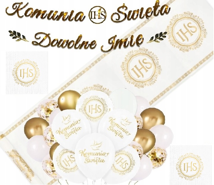 

Komunia dekoracje na Komunię bieżnik balony