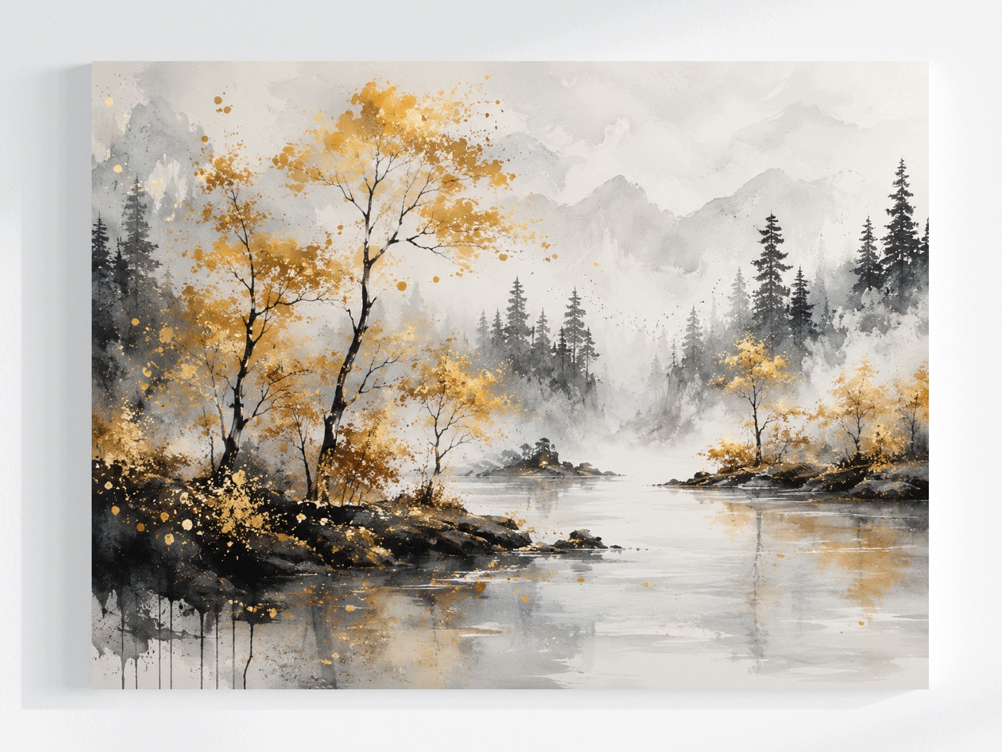 Obraz Na Plátně Plátno Výhled Hory Les Stromy Řeka Mlha Podzim 80x60
