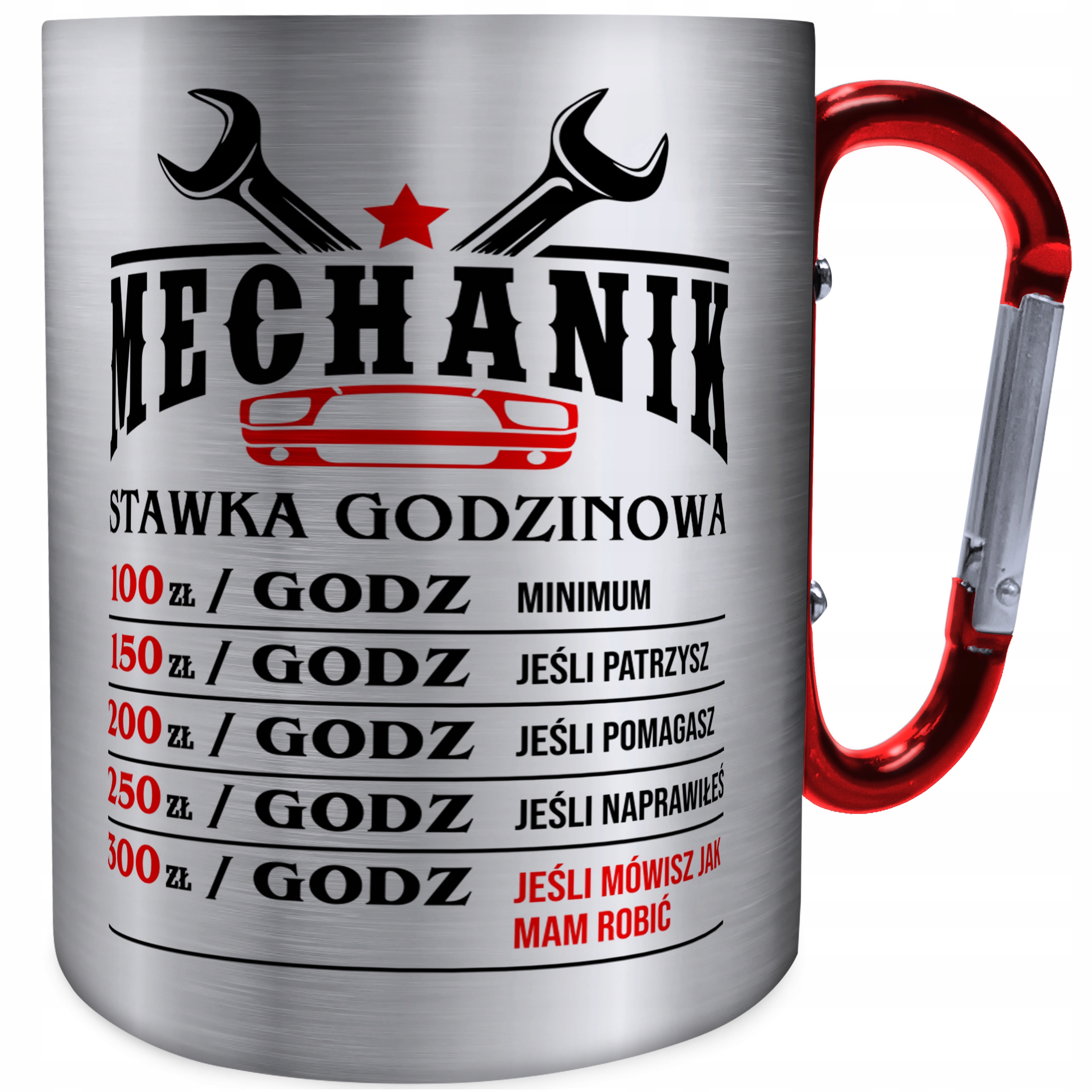 MECHANIK STAWKA GODZINOWA METALOWY KUBEK Z KARABIŃCZYKIEM NA PREZENT