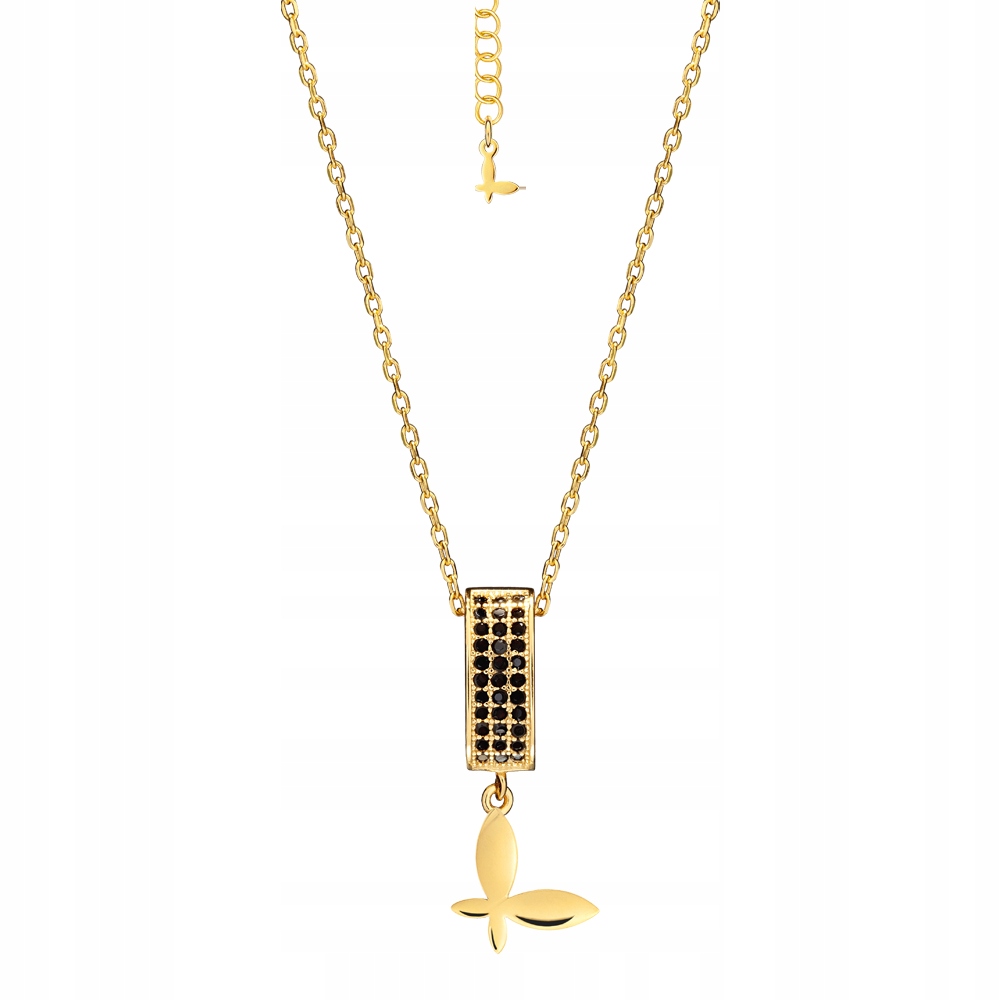 Naszyjnik Pozłacany Motyl Czarne Cyrkonie Łańcuszek Srebro 925 18K Sadva