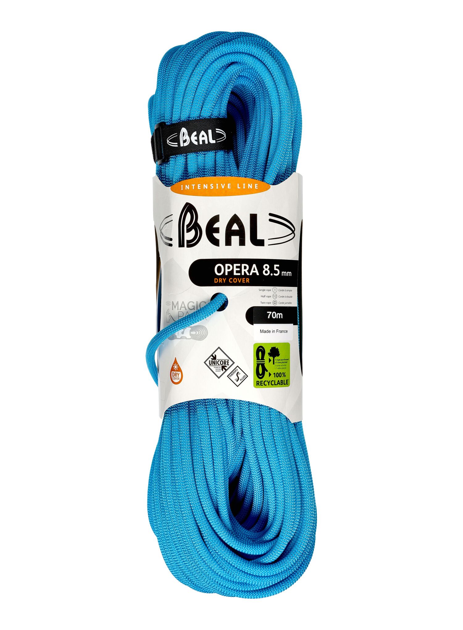 Lezecké lano Beal Opera 8,5 mm 70 m Unicore Dry Cover modré