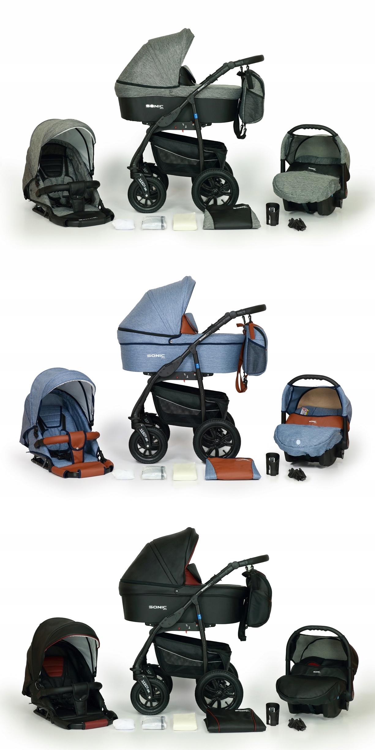 WÓZEK DZIECIĘCY VERDI SONIC PLUS 3W1+ AKCESORIA Zestaw 3w1