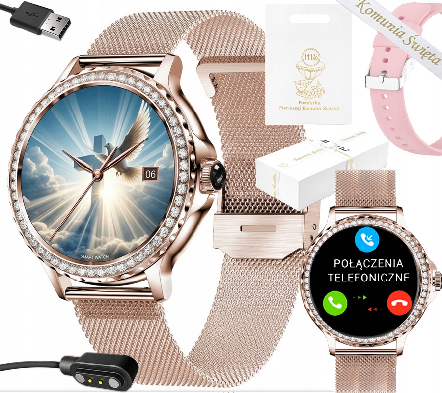 ZEGAREK KOMUNIA DLA DZIEWCZYNKI SMARTWATCH PL EKG PULS SMS SMART WATCH