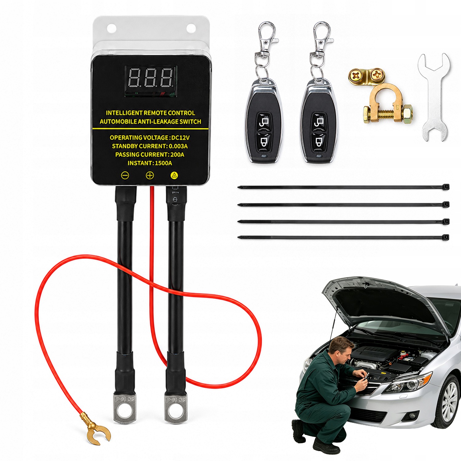 Automatický Dálkový LCD Vypínač, Odpojovač Baterie 12V 200A, 2X Dálkové Ovládání