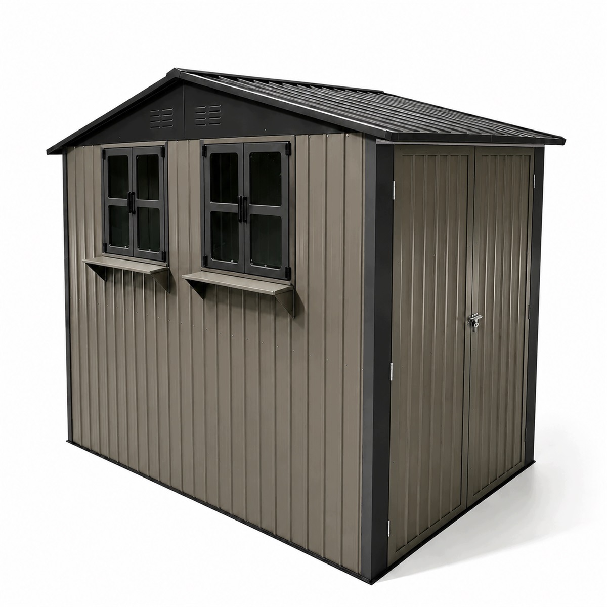 Domek Ogrodowy Narzędziowy Metalowy 254x170cm 4,33m² 2 Okna Brązowy