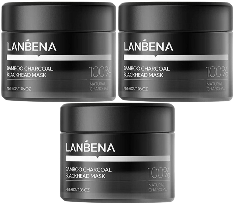 3x Lanbena černé Čistící Náplasti s aktivním uhlím na nos