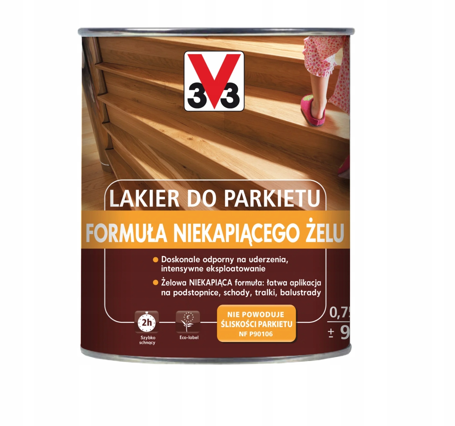V33 Lak na parkety, složení nekapajícího gelu, bezbarvý, matný, 0,75 l
