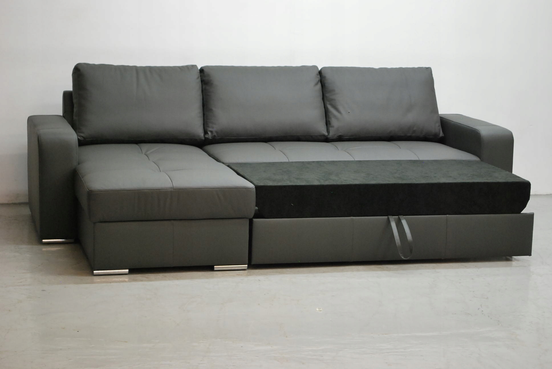 NCT SKÓRA NATURALNA narożnik funkcja spania pojemnik rogówka szara 6492 Wysokość mebla 92 cm