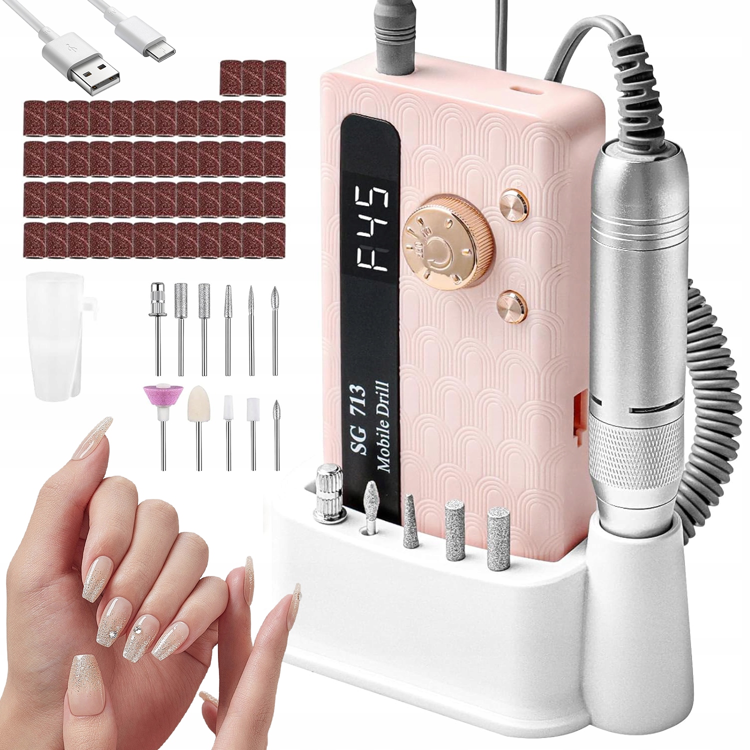 Pilník Na Nehty 11 Fréz Usb 45000 Rpm Led Displej