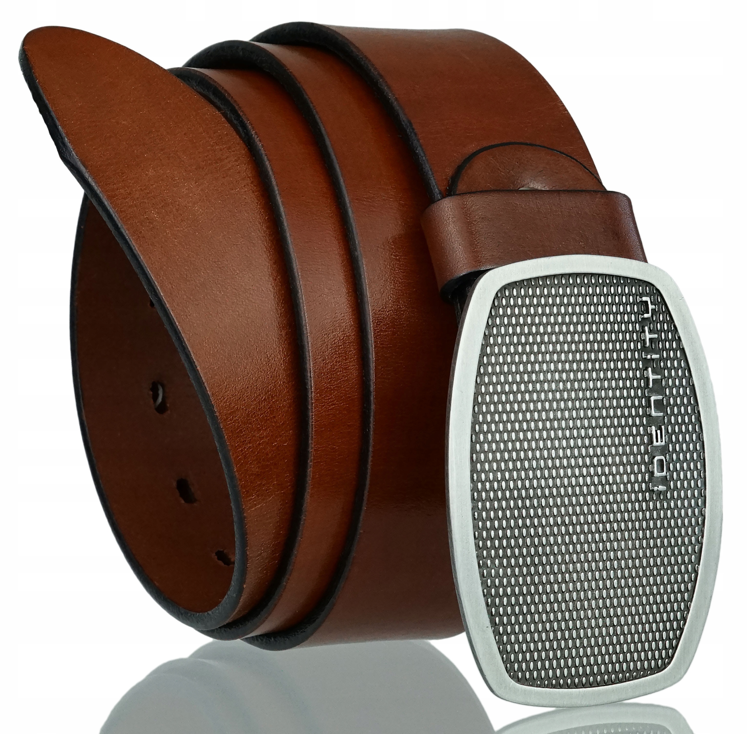 Pasek Do Spodni 4CM Skórzany Brązowy Klamra 3D Identity Skóra Licowa 125