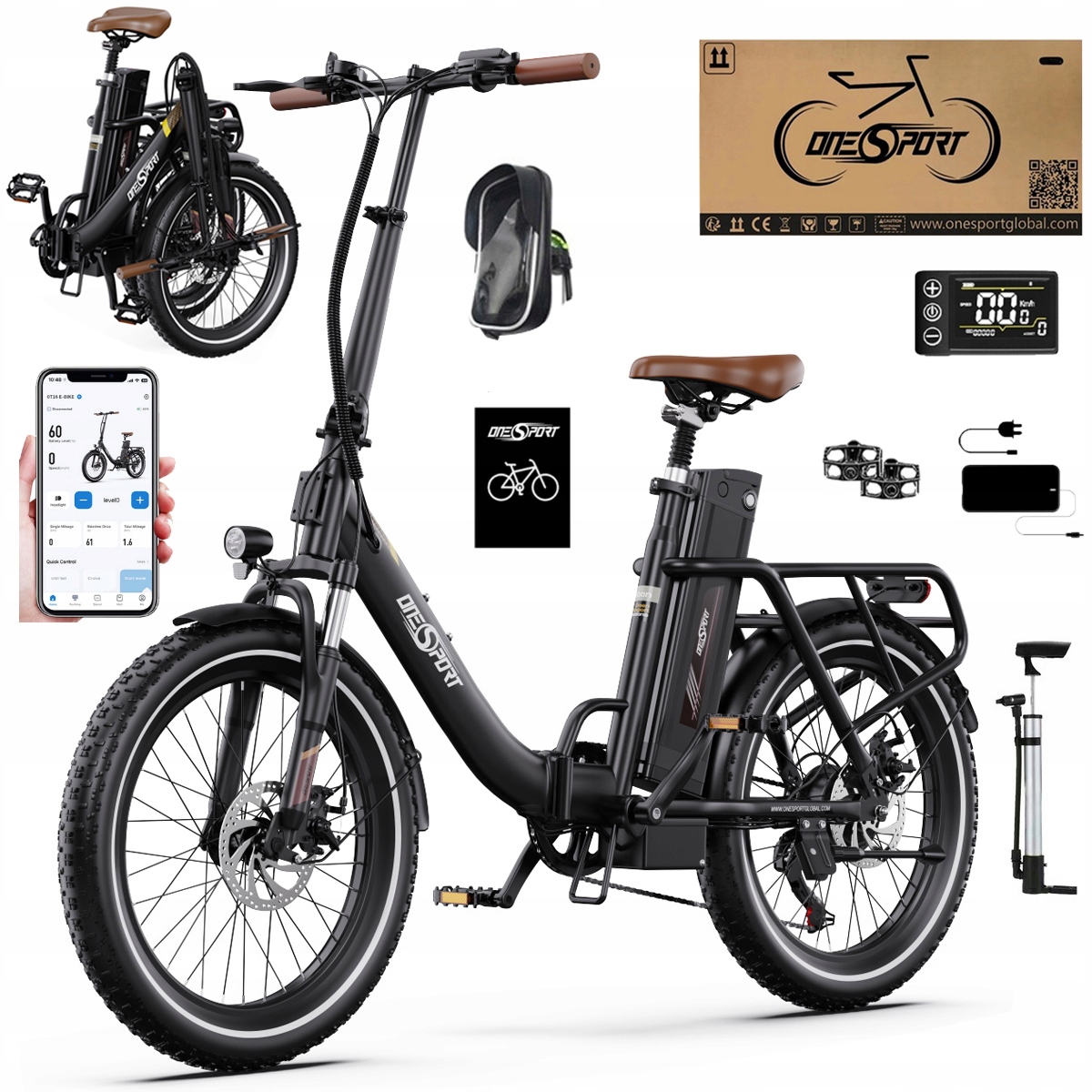 2026 Nowy Składany Rower elektryczny Onesport OT16-2 250W 48V17Ah120km 20"