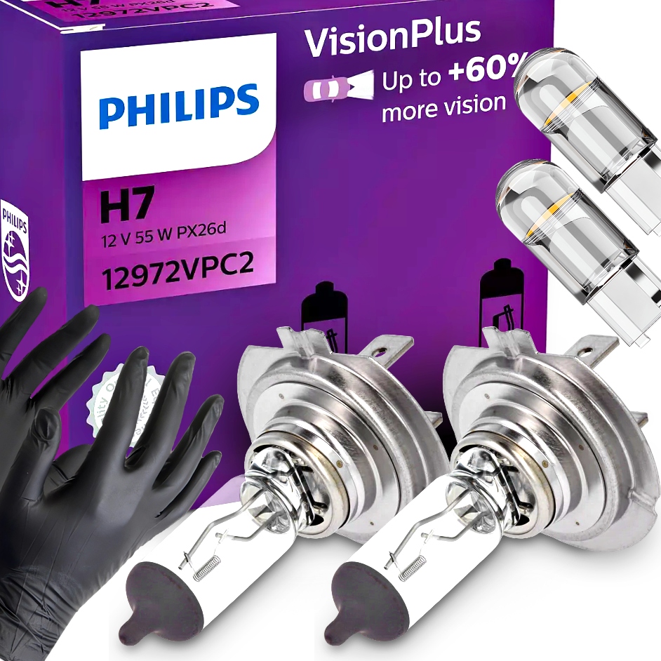 Żarówki Philips H7 Vision Plus 60 12V 55W Homologacja W5W LED + Rękawiczki