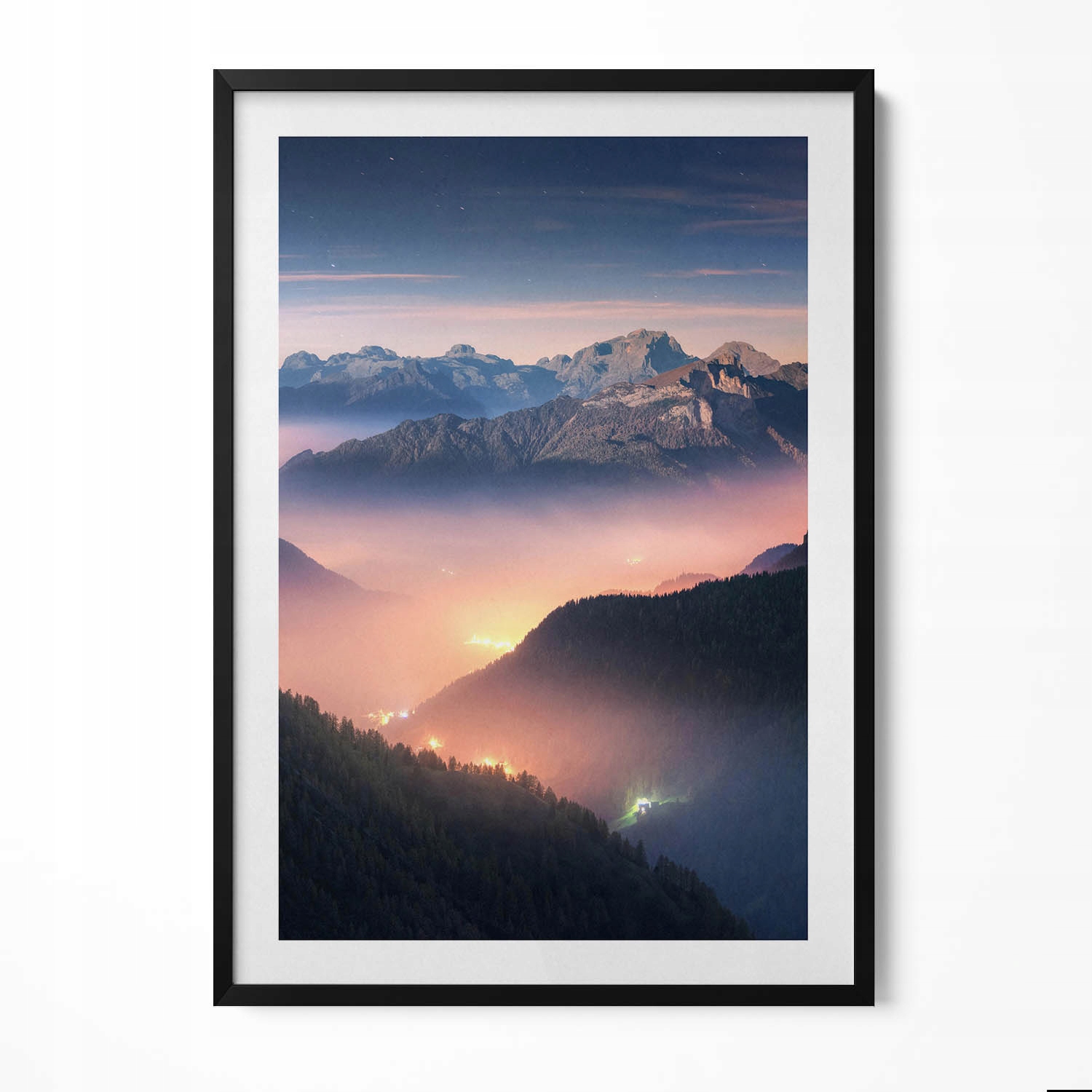 Dekorativní obraz v černém rámu na zeď Vrcholy hor Krajina 70x100 cm