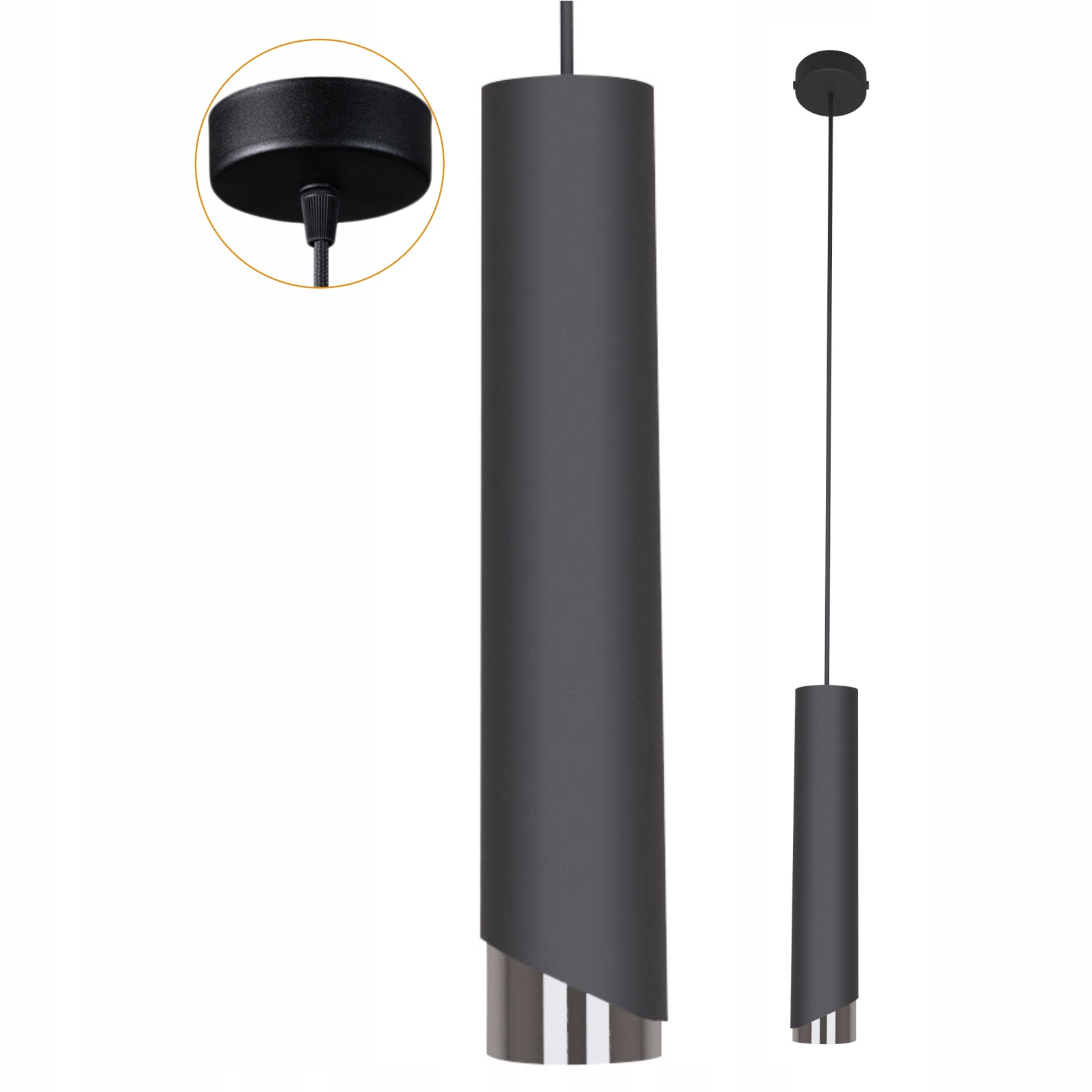 Závěsná lampa Zwis kovová stropní stropní svítidlo Bragi Led 40W černá stříbrná