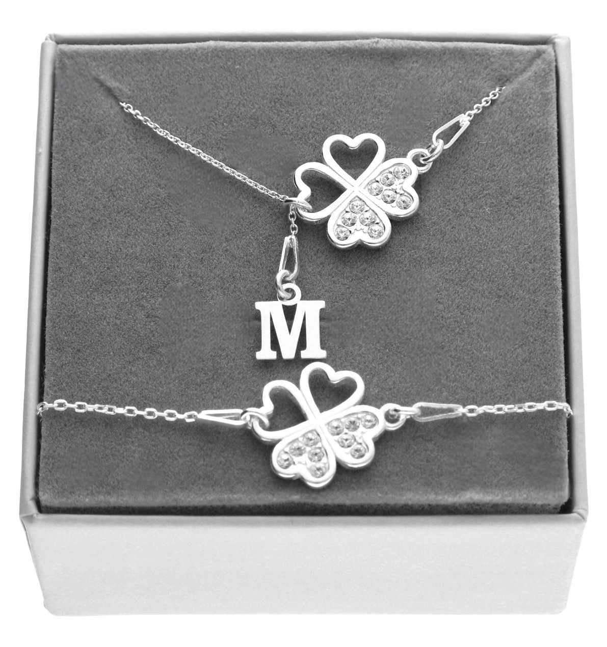 Sada Stříbrných Šperků 925 Čtyřlístek Písmenko S Písmenem Gravírování