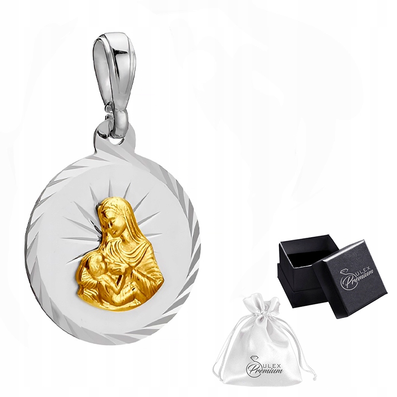 Stříbrný medailon pr.925 Přívěsek Matka Boží Kojící pozlacený obraz
