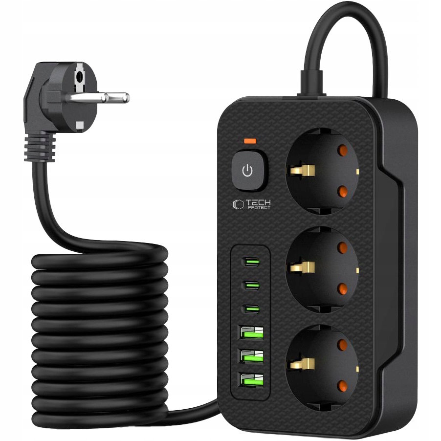 Listwa zasilająca 3 gniazda ładowanie USB-C USB-A kabel 1.85 m Tech-Protect