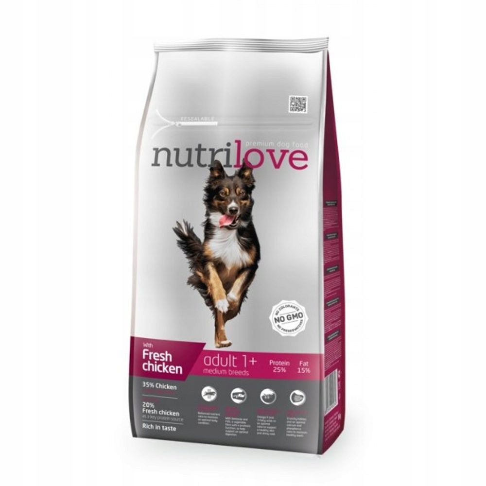 Levně Nutrilove Granule pro psy Adult Medium Breeds s čerstvým kuřecím 8kg