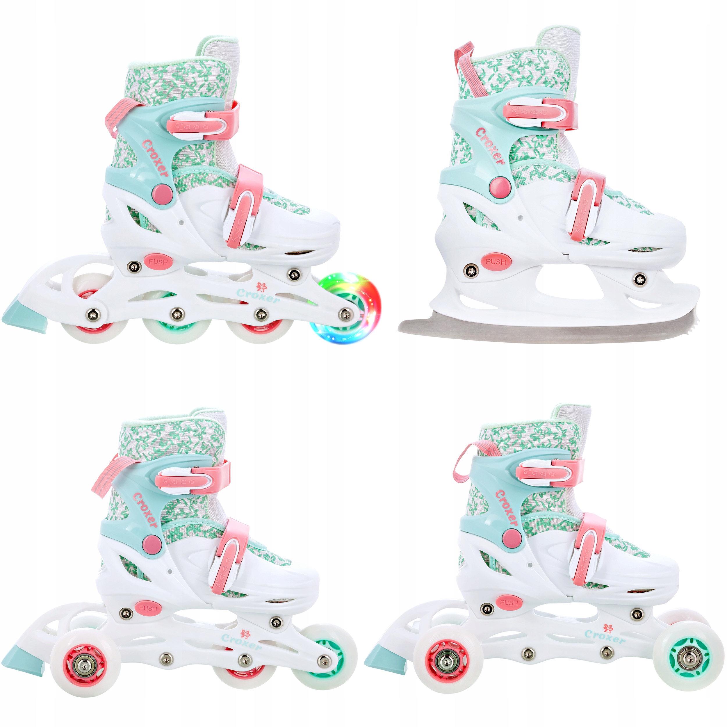 Rolki Łyżwy Wrotki Regulowane 4w1 Croxer Inez 26-29 Led