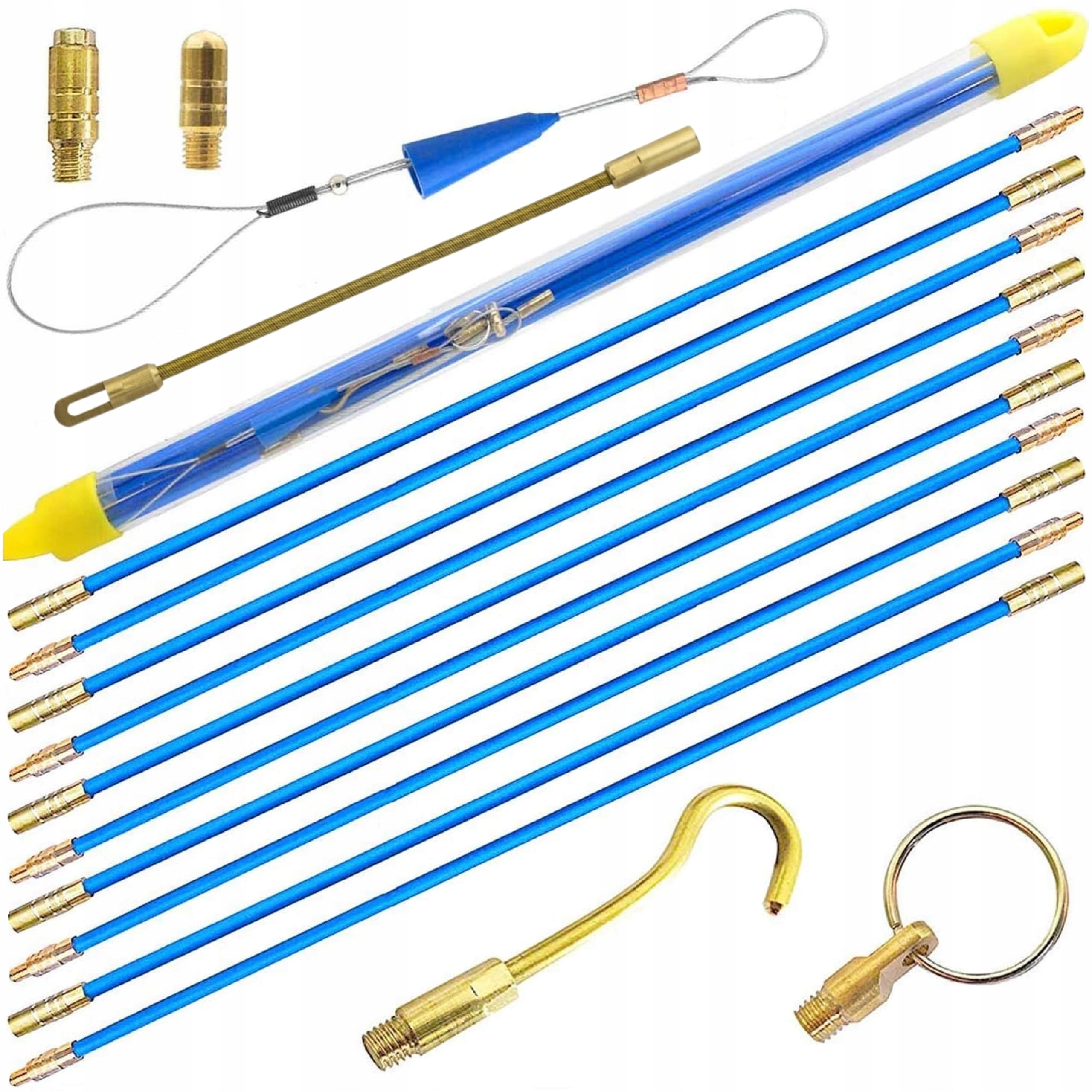 WŁÓKNO SZKLANE PILOT PRZECIĄGANIA KABLI 4MM 10X1M ZESTAW STALKA WCIĄGARKA