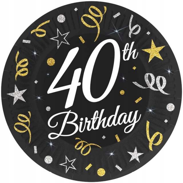 Talerzyki papierowe 40th BIRTHDAY urodziny 18 cm