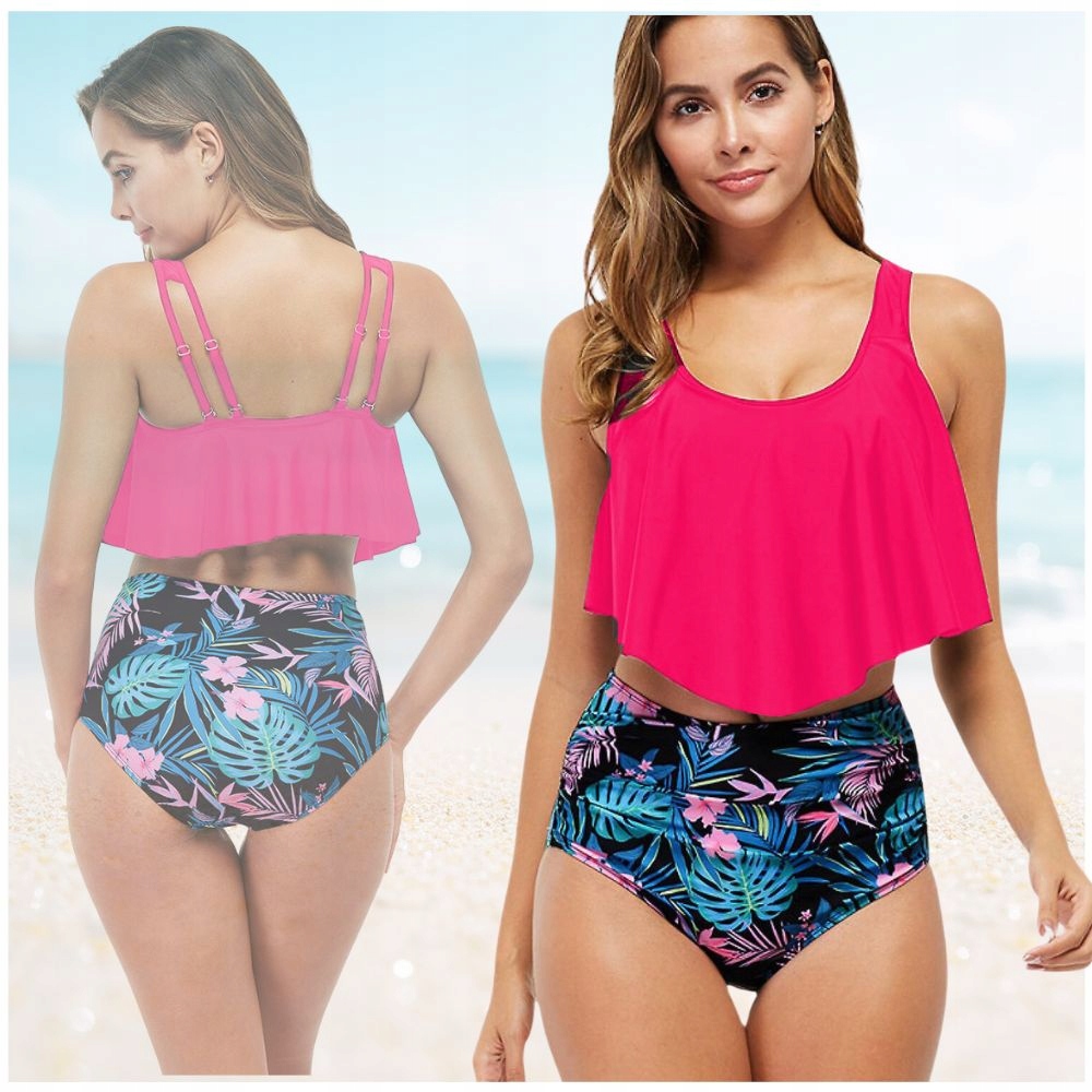 KOSTIUM KĄPIELOWY BIKINI WYSOKI STAN KOMPLET XL Fason majtek maxi