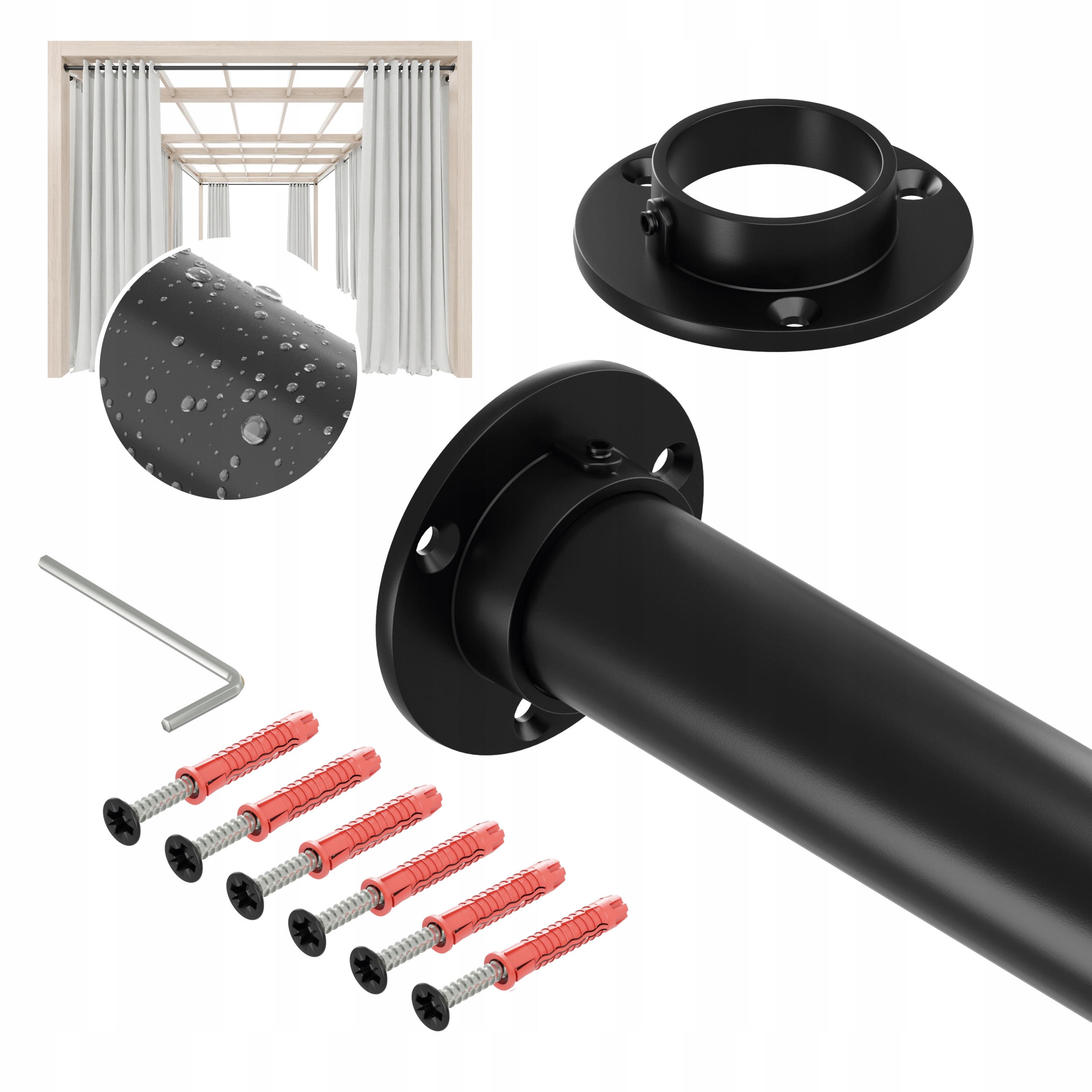 Tyč Na Zahradní Záclony Do Altánku Balkon Terasa Pozink 32 mm Černá 400 cm