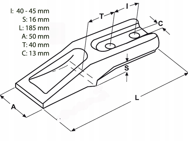 Ząb płaski FZ45 E3.1 rozstaw otworów 40-45 mm Numer katalogowy części FZ45 E3.1