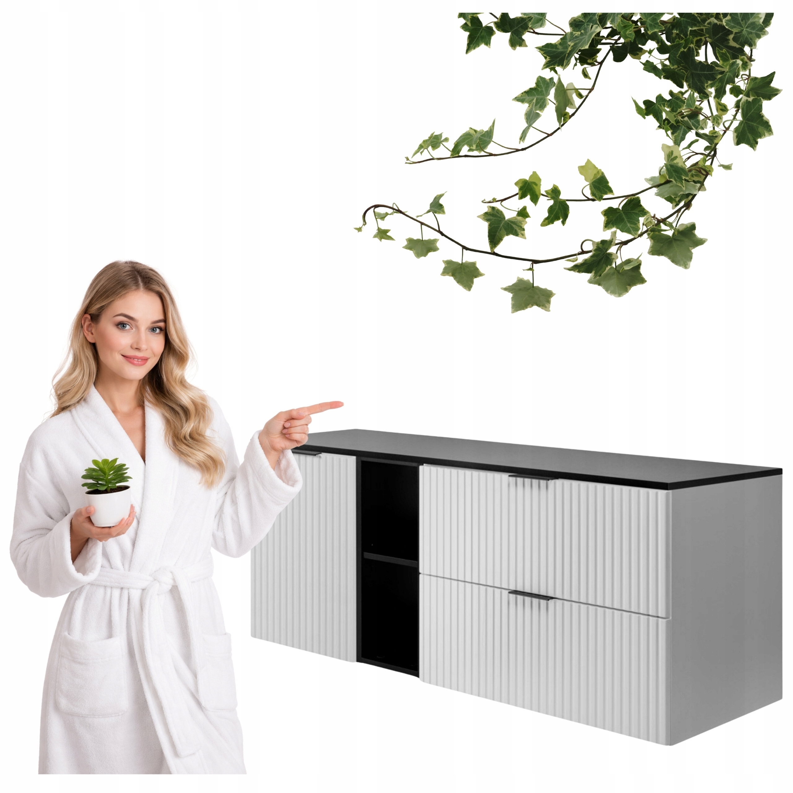 Szafka Łazienkowa Wisząca Jednodrzwiowa Biała Blat Regał Czarny 120x46 Mdf