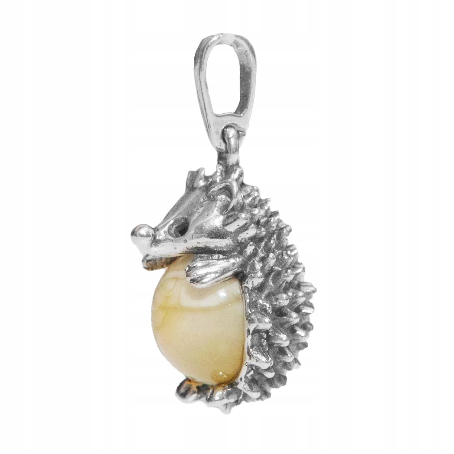 Stříbrný přívěsek s mléčným jantarem Ježek velký