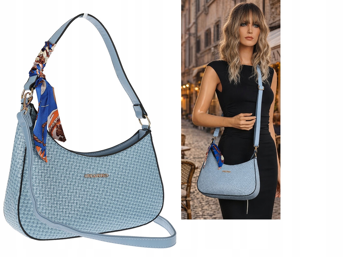 Torebka damska włoskiej marki Charro kuferek Listonoszka CH3360 Niebieska