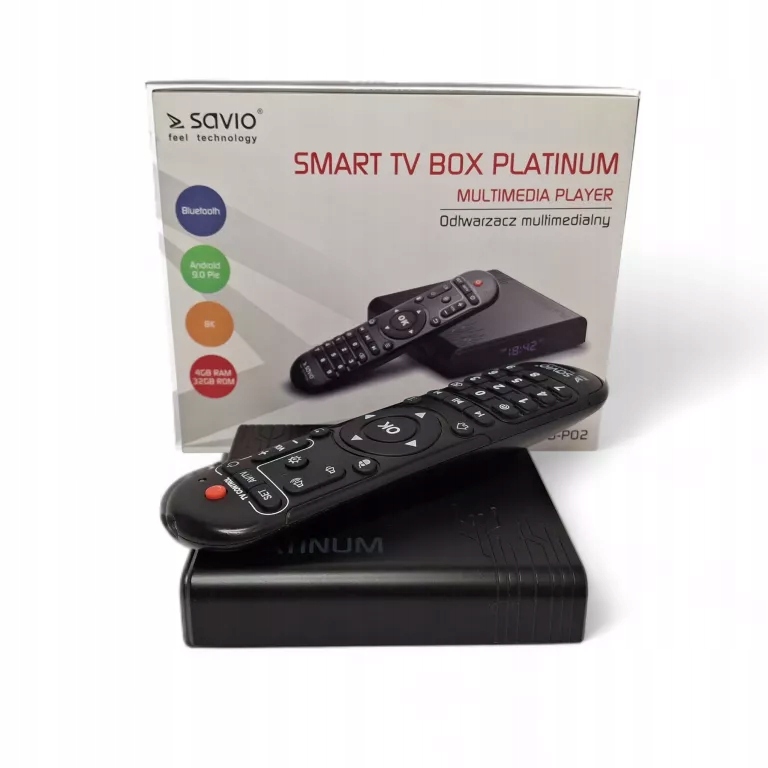 Odtwarzacz multimedialny Savio Smart TV Box Platinum TB-P02 8K 32GB czarny