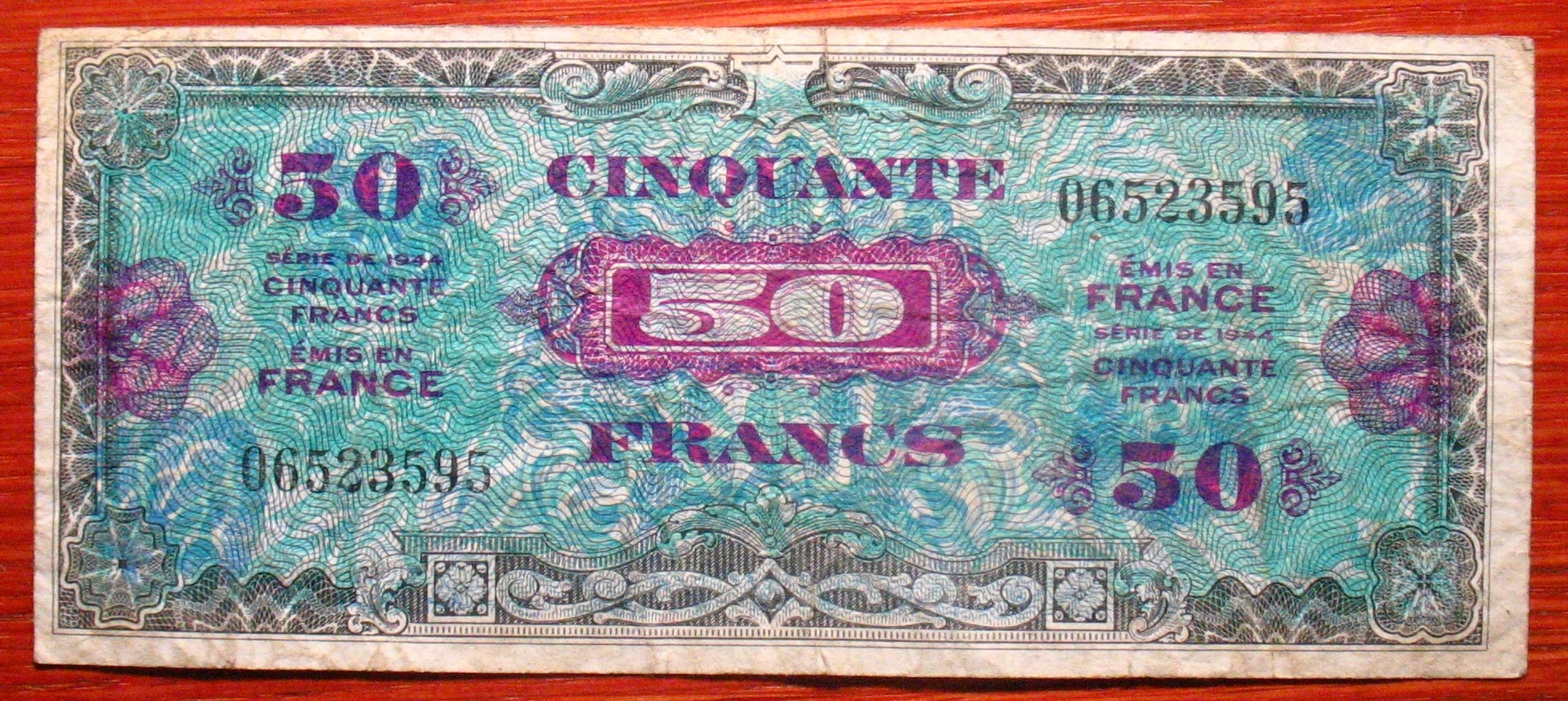 Okupacja Francji 1944 r. 50 franków 06523595 z obiegu