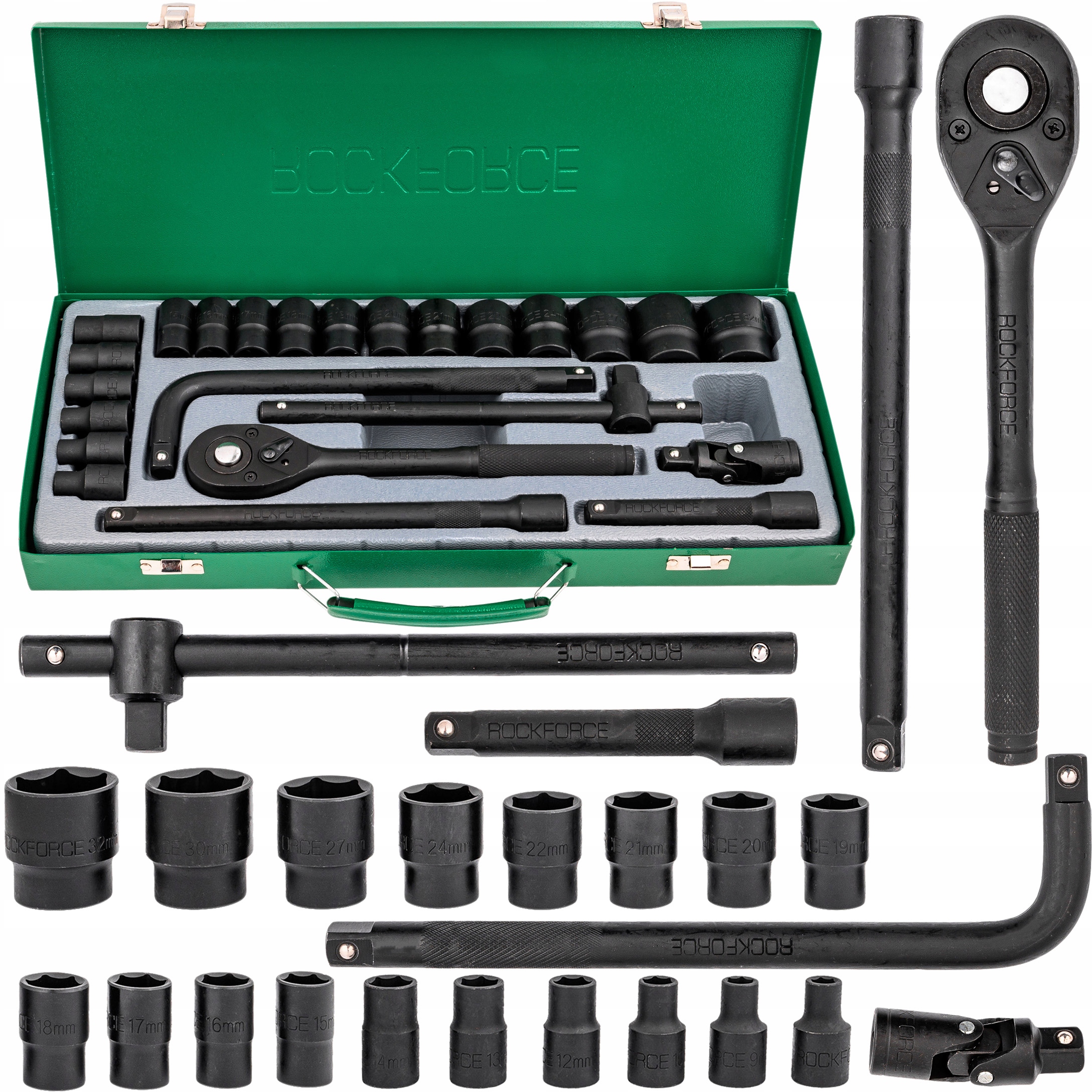 KLUCZE NASADOWE NASADKI GRZECHOTKA ZESTAW 1/2" 24EL 8-32MM WALIZKA METALOWA