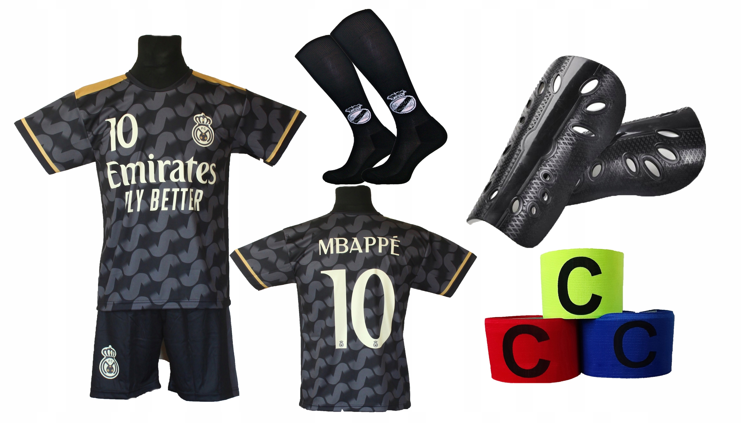 Mbappe černý komplet fotbalový teplákovka štulpny doplňky Oo 164