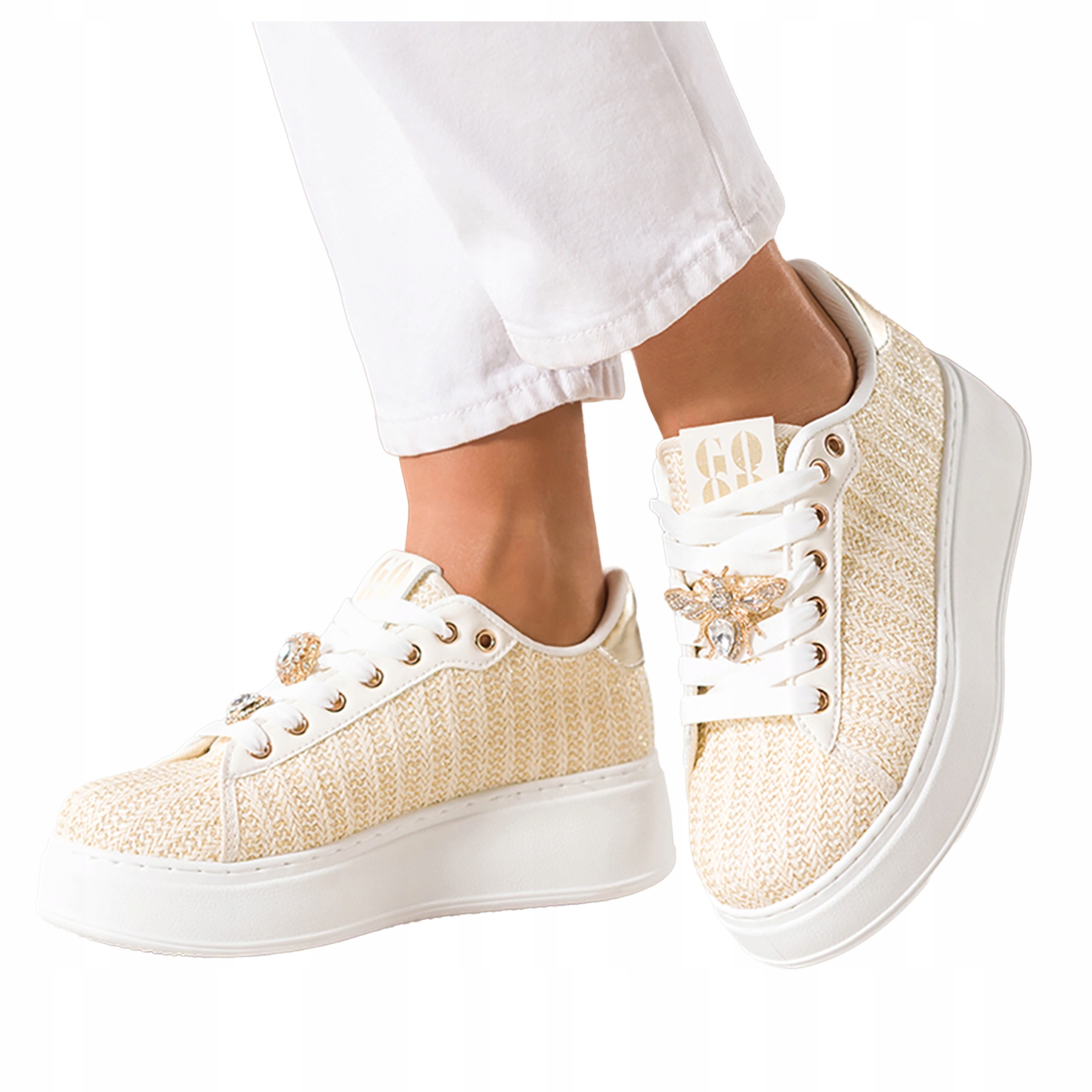 Sneakersy Béžové Dámské Sportovní Pletené Na Platformě Šněrované vel. 37