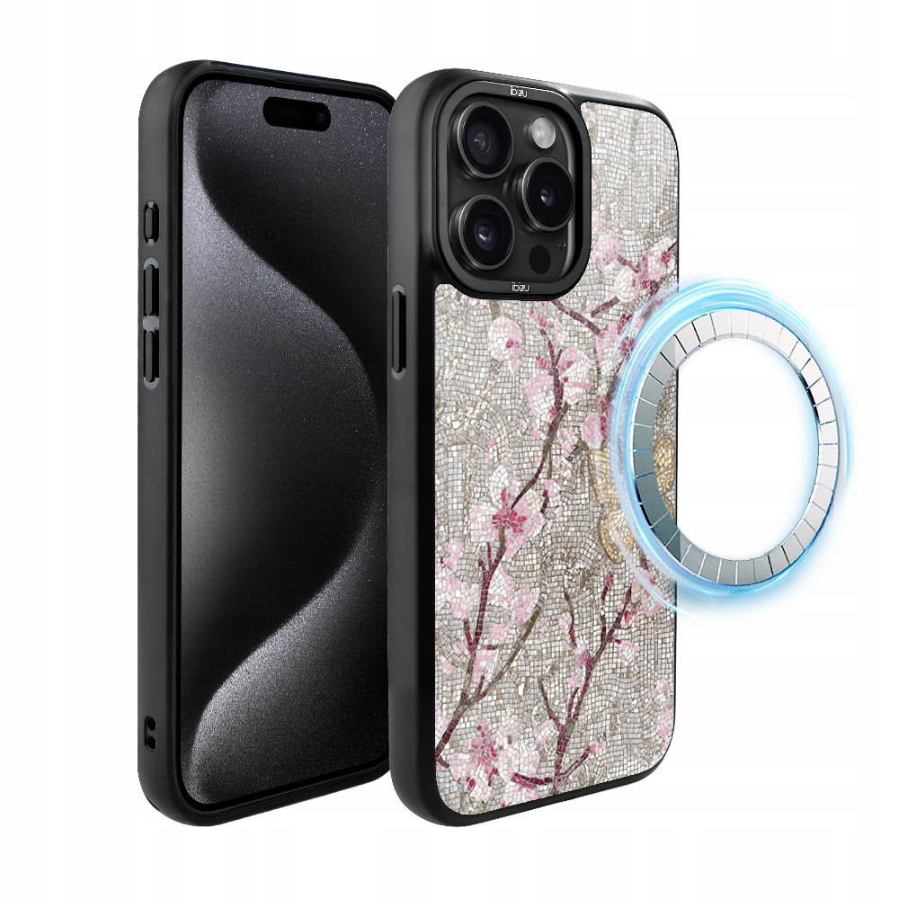 Pouzdro pro iPhone 15 Pro Ibizu DropGuard Matt s MagSafe, třešňová mozaika