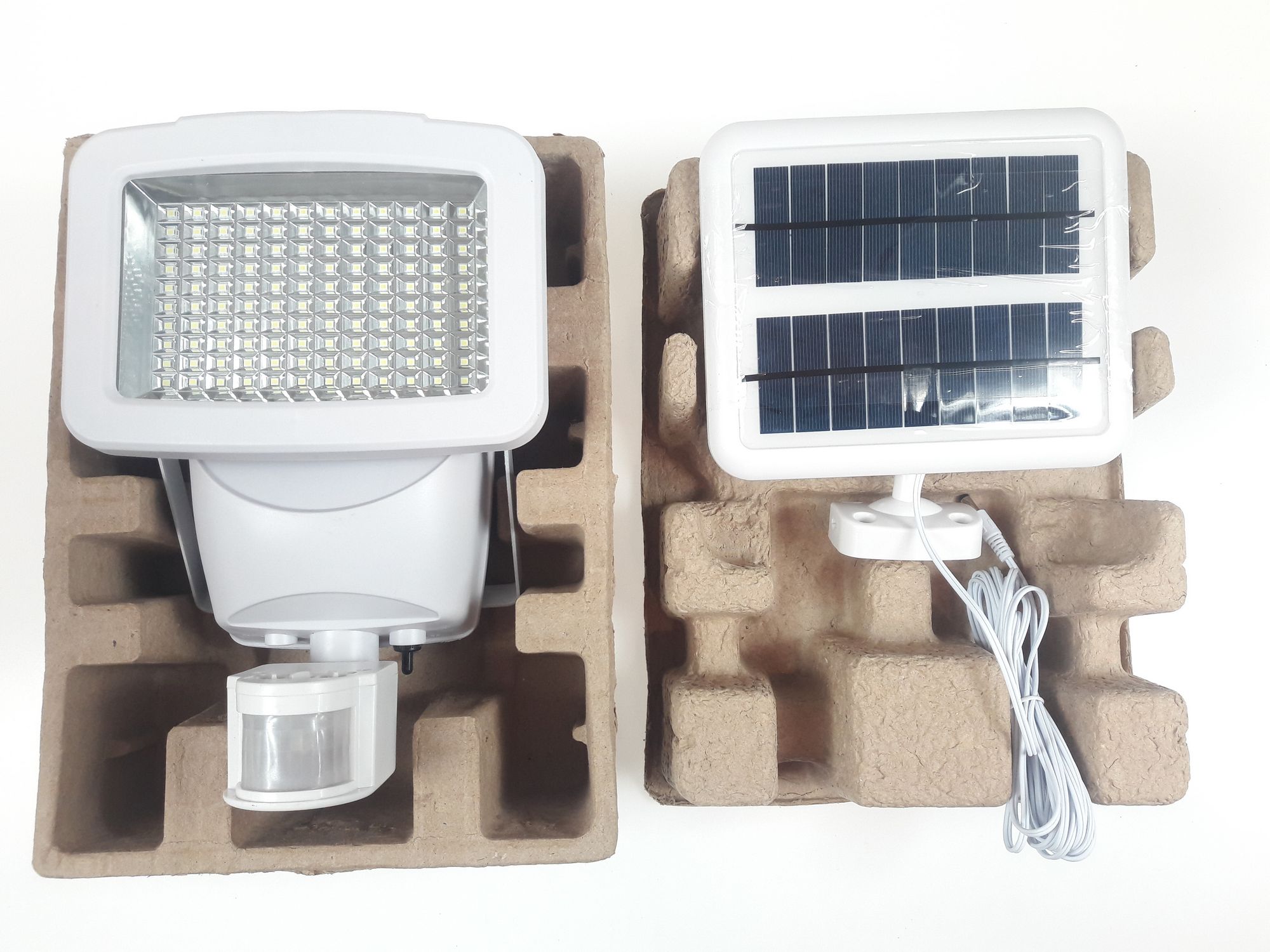 Lampa solarna 120 Led z czujnikiem ruchu i zmierzchu Biała