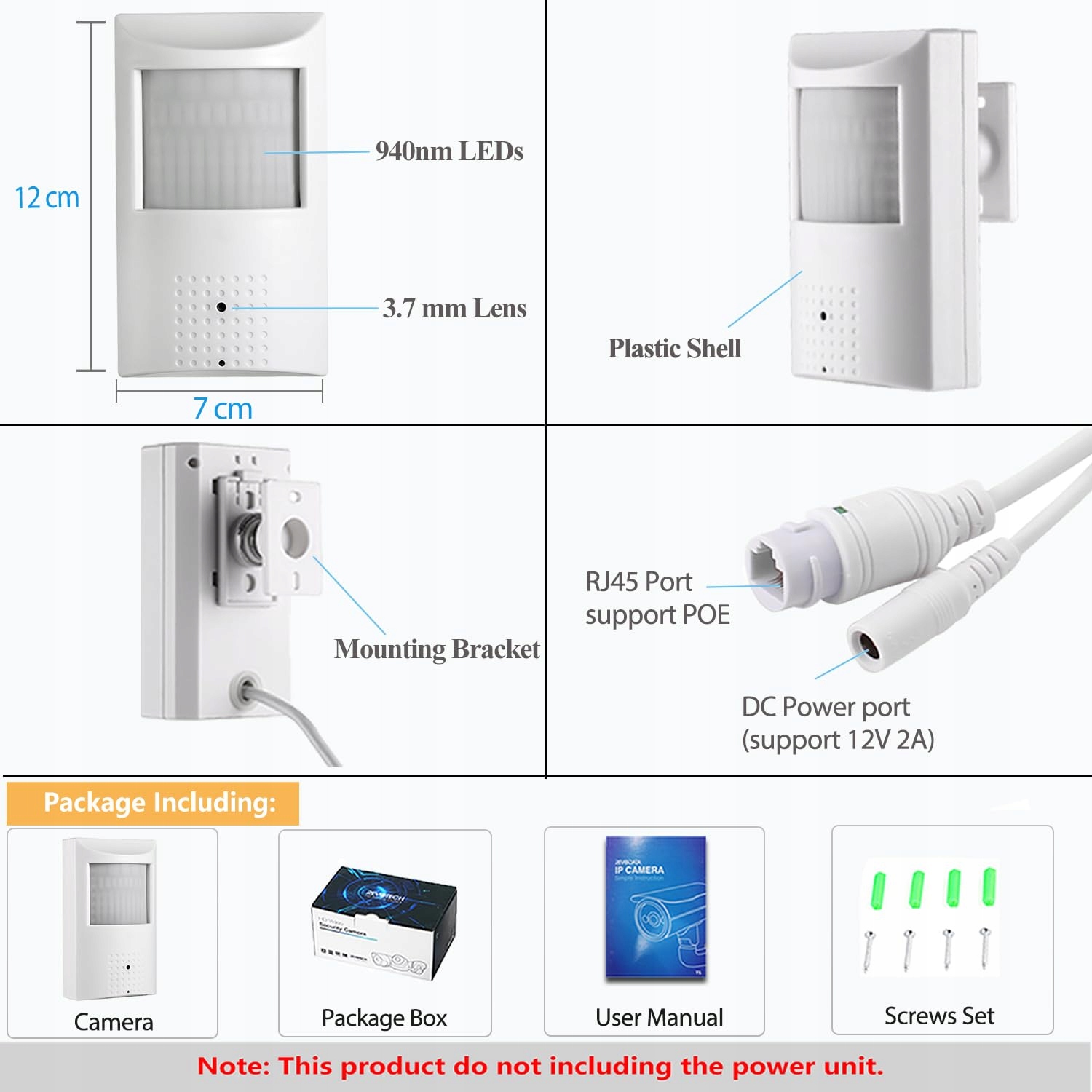REVODATA UltraHD 4K POE IP Kamera Audio PIR IR LED Nocna CCTV 3.7mm — miniatura 7