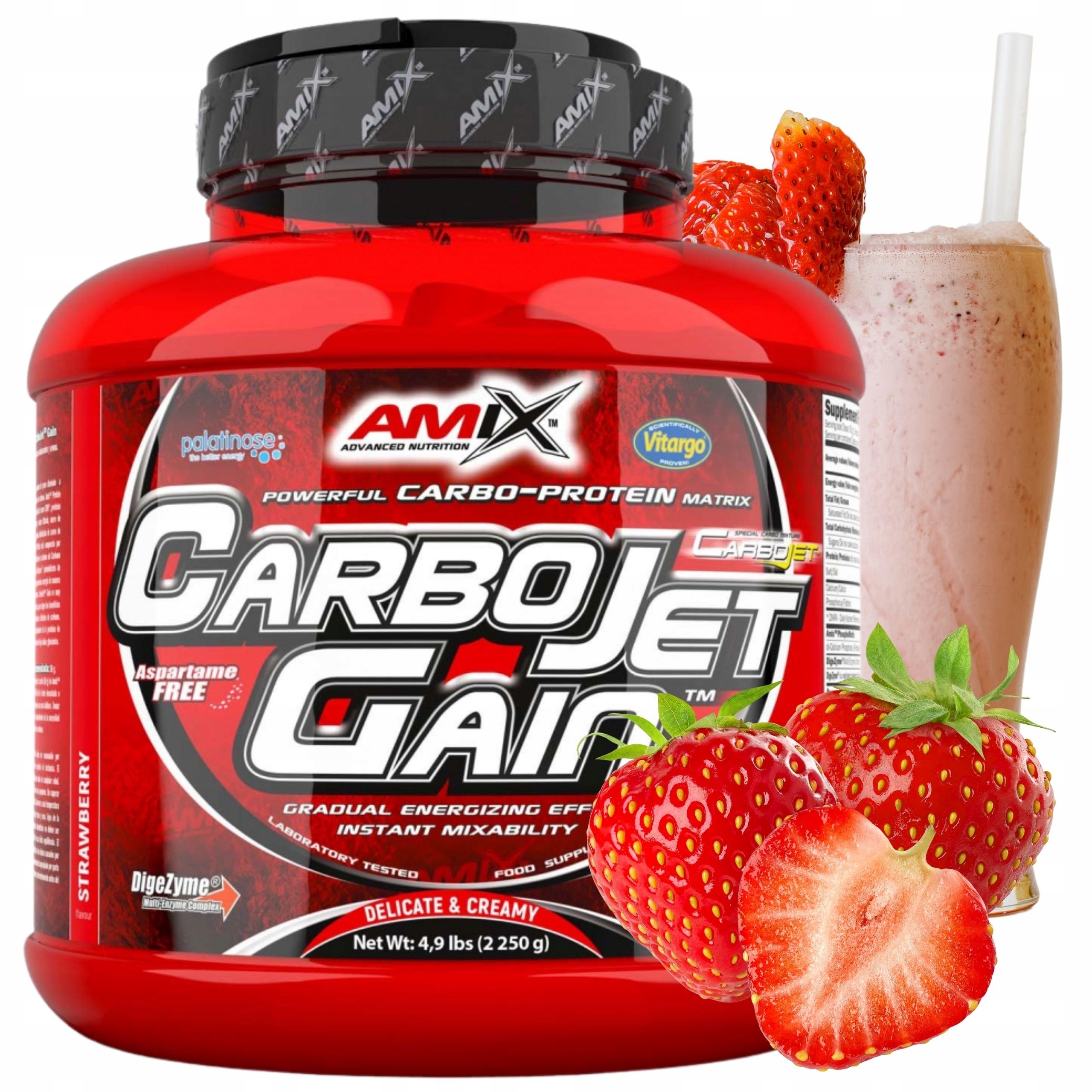 Amix Carbojet Gain Gainer 2250 g Doplněk Stravy na hmotu Jahodová příchuť