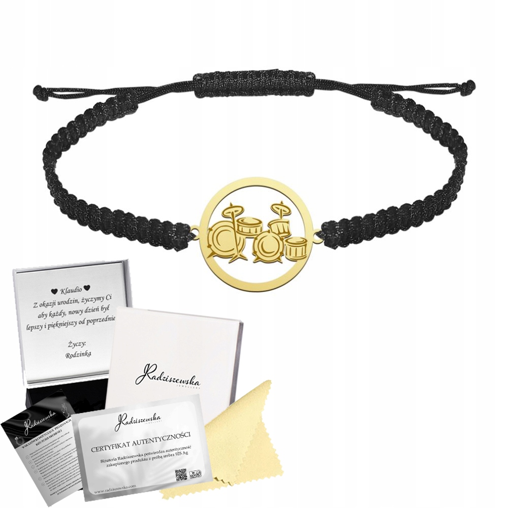 Zlatý náramek pro muže Makramé Stříbro 925 Dárek Gravírování Bonus