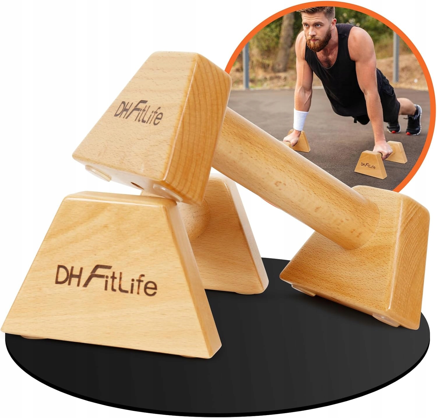 Dh FitLife Dřevěné madla na kliky Protiskluzové paraletky