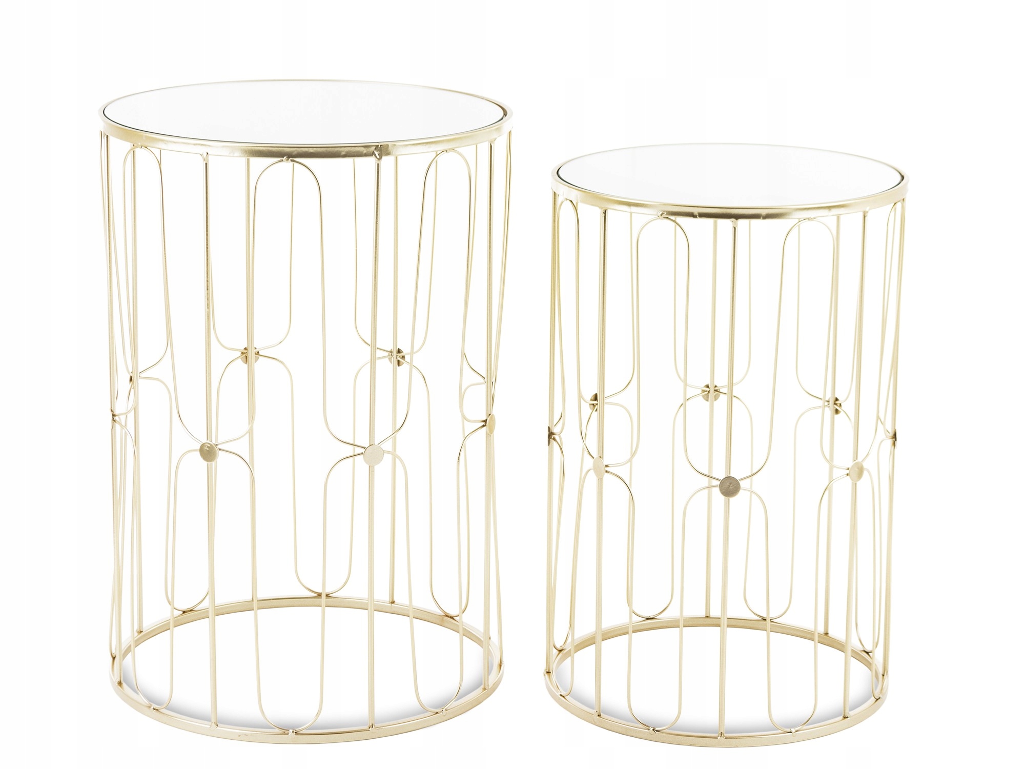 Zlatý moderný glamour stolík okrúhly so zrkadlovou doskou, sada 2 kusov